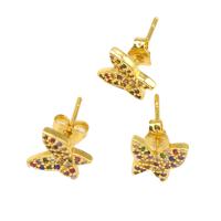 Cubic Zirconia Micro Pave Brass Earring, Butterfly, micro pave cubic zirconia & for woman, golden 