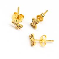 Cubic Zirconia Micro Pave Brass Earring, Bowknot, micro pave cubic zirconia & for woman, golden 