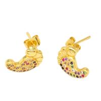 Cubic Zirconia Micro Pave Brass Earring, Foot, micro pave cubic zirconia & for woman, golden 