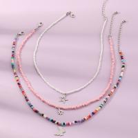 Glass Seed Beads Necklace, Zinc Alloy, with Seedbead, with 2.24 extender chain, plated, three pieces & fashion jewelry & for woman, multi-colored .37 Inch 