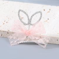 Alligator Hair Clip, Zinc Alloy, with acrylic rhinestone & Lace, Bowknot, fashion jewelry & for woman, pink 