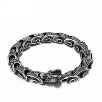 Titanium Steel Bracelet, Dragon, polished, for man, silver color, 10mm Approx 22 cm 