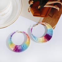 boucles d'oreilles cerceau en alliage zinc, alliage de zinc, avec ruban en nylon, Placage, bracelet tressé & pour femme, multicolore Vendu par paire