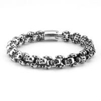 Titanium Steel Bracelet, Skull, polished, for man, silver color, 15mm Approx 22 cm 