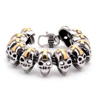 Titanium Steel Bracelet, Skull, polished, for man, silver color, 30mm Approx 22 cm 