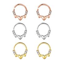 Brass Nose Piercing Jewelry, plated, Unisex & with heart pattern & with cubic zirconia 