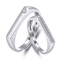 Латунь Открыть палец кольцо, с кубический цирконий, плакирован серебром, Мужская, серебряный, 3mm, продается PC