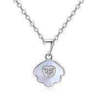Brass Cubic Zirconia Necklace, with Cubic Zirconia, Shell, silver color plated, oval chain & for woman, silver color Approx 48 cm 