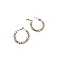 Brass Hoop Earring, with Rhinestone, 925 thailand sterling silver hoop earring, plated, for woman 