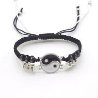 Enamel Zinc Alloy Bracelets, with Seed Beads Cord & Hematite, handmade, ying yang & Unisex & with rhinestone cm 