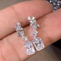 Cubic Zircon (CZ) Drop Earring, Brass, micro pave cubic zirconia & for woman, silver color 