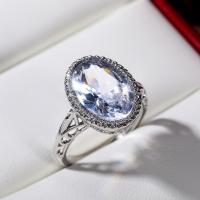 Zirkonia Messing Finger Ring, Micro pave Zirkonia & für Frau, Silberfarbe, 13x10mm, verkauft von PC