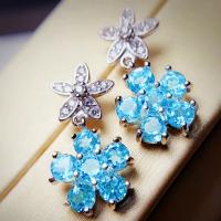 Cubic Zircon (CZ) Drop Earring, Brass, Flower, micro pave cubic zirconia & for woman, mixed colors, 21mm 