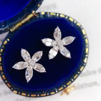 Cubic Zircon (CZ) Stud Earring, Brass, Flower, micro pave cubic zirconia & for woman, silver color, 15mm 