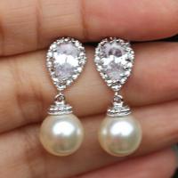 Cubic Zirconia Micro Pave Brass Earring, imitation pearl & micro pave cubic zirconia & for woman 