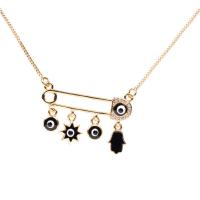 Evil Eye Jewelry Necklace, Brass, Safety Pin, plated, evil eye pattern & micro pave cubic zirconia & for woman & enamel .75-17.72 Inch 