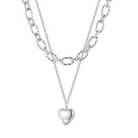 Stainless Steel Jewelry Necklace, with 1.97inch extender chain, Heart, plated, Double Layer & for woman 14mm .17 Inch 