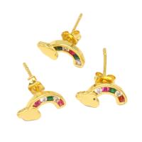 Cubic Zirconia Micro Pave Brass Earring, Rainbow, micro pave cubic zirconia & for woman, golden 