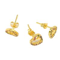Cubic Zirconia Micro Pave Brass Earring, Heart, micro pave cubic zirconia & for woman, golden 