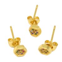 Cubic Zirconia Micro Pave Brass Earring, Polygon, micro pave cubic zirconia & for woman, golden 