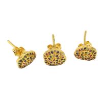 Cubic Zirconia Micro Pave Brass Earring, Flower, micro pave cubic zirconia & for woman, golden 