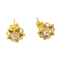 Cubic Zirconia Micro Pave Brass Earring, Star, micro pave cubic zirconia & for woman, golden 