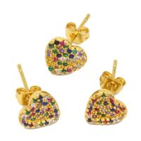 Cubic Zirconia Micro Pave Brass Earring, Heart, micro pave cubic zirconia & for woman, golden 