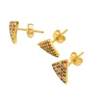 Cubic Zirconia Micro Pave Brass Earring, Triangle, micro pave cubic zirconia & for woman, golden 