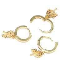 Huggie Hoop Drop Earring, Brass, Tree, micro pave cubic zirconia & for woman, golden 