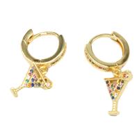Huggie Hoop Drop Earring, Brass, Cup, micro pave cubic zirconia & for woman, golden 