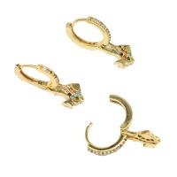 Huggie Hoop Drop Earring, Brass, Fish, micro pave cubic zirconia & for woman, golden 