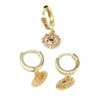 Huggie Hoop Drop Earring, Brass, Eye, micro pave cubic zirconia & for woman, golden 
