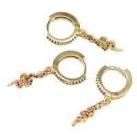 Huggie Hoop Drop Earring, Brass, Snake, micro pave cubic zirconia & for woman, golden 
