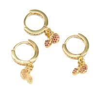 Huggie Hoop Drop Earring, Brass, Cherry, micro pave cubic zirconia & for woman, golden 