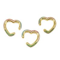Earring Cuff and Wraps, Brass, Heart, micro pave cubic zirconia & for woman, multi-colored 