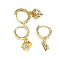 Huggie Hoop Drop Earring, laiton, pavé de micro zircon & pour femme, doré Vendu par paire