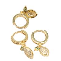 Huggie Hoop Drop Earring, laiton, Citron, pavé de micro zircon & pour femme, doré Vendu par paire