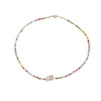Glass Seed Beads Necklace, Zinc Alloy, with Seedbead & Plastic Pearl, fashion jewelry & for woman, multi-colored .32 Inch 