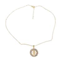 Rhinestone Brass Necklace, with 1.81 extender chain, fashion jewelry & for woman & with rhinestone .75 Inch 