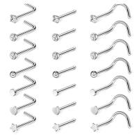 Stainless Steel Nose Piercing Jewelry, with Brass, plated, Unisex, silver color  