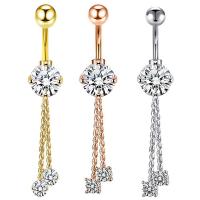 Stainless Steel Belly Ring, plated, Unisex & with cubic zirconia 8mm 