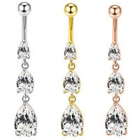 Stainless Steel Belly Ring, Teardrop, plated, Unisex & with cubic zirconia 8mm 