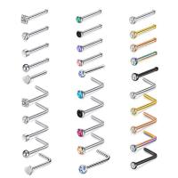 Stainless Steel Nose Piercing Jewelry, plated, Unisex & with rhinestone 