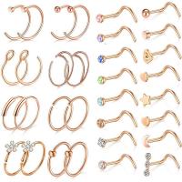 Stainless Steel Nose Piercing Jewelry, with Brass, plated, Unisex & with rhinestone 