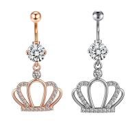 Stainless Steel Belly Ring, Crown, plated, Unisex & with cubic zirconia 8mm 