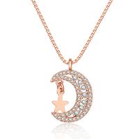 Cubic Zircon Micro Pave Brass Necklace, with Cubic Zirconia, Moon and Star, plated, box chain & for woman Approx 48 cm 