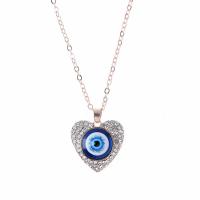 Evil Eye Jewelry Necklace, Zinc Alloy, with Rhinestone & Acrylic, with 7cm extender chain, Heart, plated, evil eye pattern & oval chain & for woman Approx 50 cm 