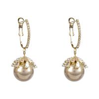 Brass Lever Back Earring, with Cubic Zirconia & Plastic Pearl, 925 thailand sterling silver hoop earring, gold color plated, for woman 