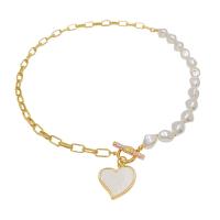 Plastic Pearl Necklace, Zinc Alloy, with Resin Rhinestone & Plastic Pearl, Heart, gold color plated, for woman, white Approx 46.5 cm 
