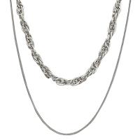 Halskette, Edelstahl, mit Verlängerungskettchen von 6cm, silberfarben plattiert, Doppelschicht & kompulizierte Kette & für Frau, Silberfarbe, 5mm, Länge:ca. 41 cm, verkauft von PC